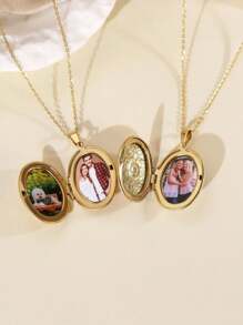 Colar vintage personalizado com foto, colar com pingente de corrente banhada a ouro 14K, design com padrão vintage, estilo único, pingente à prova d'água, caixa de corrente que abre para guardar a foto, presente ideal para mãe e namorada, ótima opção para volta às aulas, Ano Novo, Halloween e Natal. - Caixa multicolorida - Ver 3