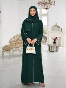 两件套 Nida 面料饰边设计头巾 + 长袍，服装套装，舒适日常穿着，适合女性春季穿着。 - 彩色 - 查看 14