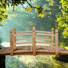 5' Wooden Bridge Stained Finish Decorative Solid Wood Garden Pond Arch Walkway - Original Wood Color - View 2