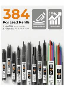 34PCS Art Mechanical Pencil Set, Drafting Pencil 0.5, 0.7, 0.9MM & 3PCS 2.0MM Mechanical Drawing Pencils With 384PCS Leads (6B 4B 2B HB 2H 4H Color) For Artist Sketching Drawing - 黑與白 - 查看 5