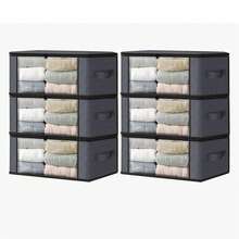 8pcs Large Foldable Clothes Storage Bags With Window And Handles, Bags For Clothes, Blankets, Carpets, Gifts, Toys, Space-Saving Movable Storage Bags For Bedroom, Home, Closet, Wardrobe - Grey - View 9