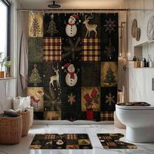 1/4 Stück abstrakte Kunst Stil Weihnachts Duschvorhang, wasserdicht, waschbar, strapazierfähiger Polyester Duschvorhang mit Haken für Badezimmer, Fitnessstudio, digitaldruck Badezimmer Dekoration