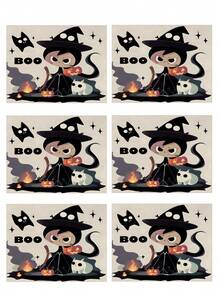 1 pieza/4 piezas/6 piezas/48 piezas Manteles individuales con estampado de bruja, manteles individuales de Halloween, decoración de otoño y Halloween para el hogar, estilo moderno, material similar al lino, decoración de interiores y exteriores para fiestas de Halloween, decoración con tema de Halloween, decoración de habitaciones. Adecuado para la decoración de la cocina del hogar y la decoración de fiestas de Halloween.