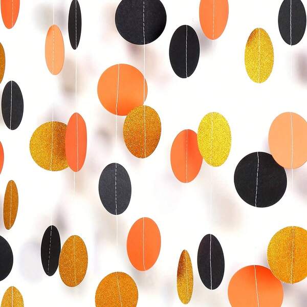 1pc Black-Orange-Gold Halloween Party Tassel Decor, Birthday Party Paper Pennant Decor, Halloween Party Decoration