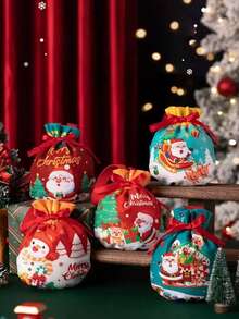 5 piezas Bolsa de embalaje para decoración navideña, Bolsa de regalo de Papá Noel, Bolsa de regalo de muñeco de nieve de Navidad para llevar en la mano, Bolsa de regalo de manzana de Nochebuena, Bolsa de embalaje de fruta navideña, Bolsa de regalo de caramelos, Bolsa decorativa de recuerdo Navidad, Decoraciones navideñas, Pijamas navideños, Regalos de Navidad, Decoración navideña