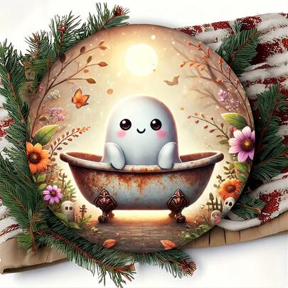 20,32x20,32 cm rund metallskylt för Halloween, väggdekoration för hem, kök, café och trädgård, hängande inomhus/utomhus, perfekt rumsdekoration, slumpmässig håldesign