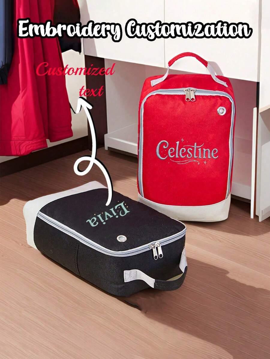 1 Stück personalisierte bestickter Name Tragetasche, tragbare Handtasche, Reise-/Geschäfts-Aufbewahrungstasche, wasserdichte & leichte Schuhstaubbeutel, Aufbewahrungstasche für Zuhause, geeignet für Mädchen und Studenten, perfekt für die Schule, süßer und praktischer Studentenrucksack