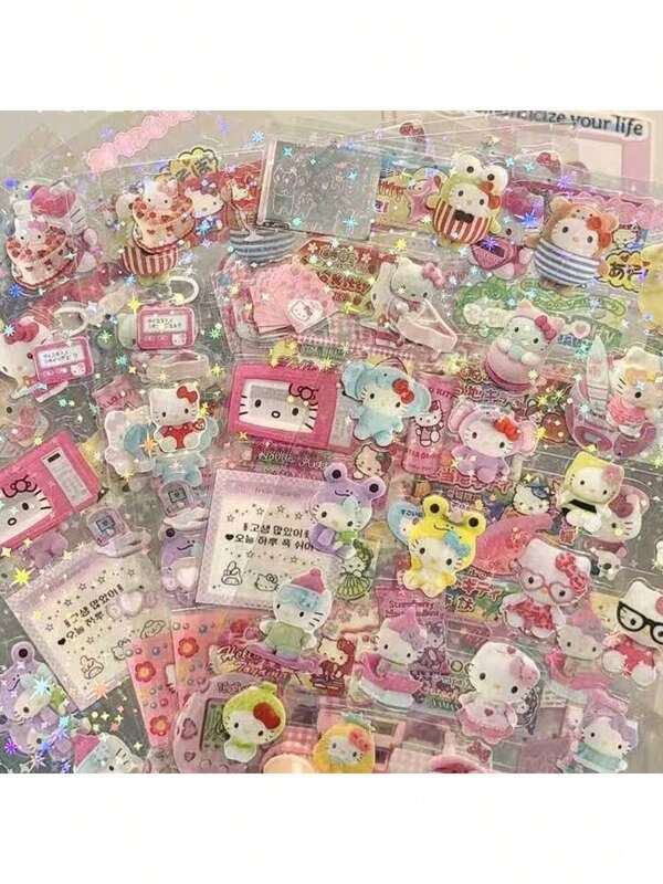 Sanrio 5sheets Sanrio Cute Cartoon HelloKitty Anime Stickers DIY Mobile Camera Luggage Stickers Fashion Kawaii Japanese Decorative Stickers Girls Gifts