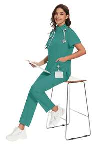 Uniform, Nurse Supplies, Top And Pants Set, Surgical Gown, Clinical Uniform, Beauty Salon, Spa, Hospital, Work Outfit Set - Green - View 7