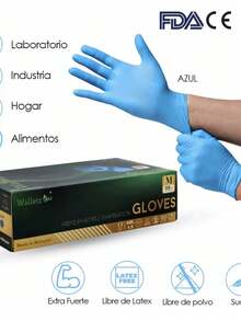 Guantes desechables de nitrilo resistentes FANOVA, paquete de 100 piezas (azul) | Marca WALLETZ, para cocina, baño, hogar, proveedores de artículos del hogar - Azul - Ver 1