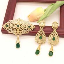 1 Set Middle Eastern/Arabic Women Brooch Earrings Set, Headscarf Pin, Teardrop Earrings, Moroccan Bridal Traditional Wedding Jewelry, Suitable For Festivals, Banquets