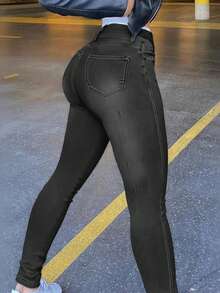 Womens Classic High Waisted Skinny Stretch Curvy Butt Lifting Jeans Slim Fit Denim Pants - 灰色 - 查看 2