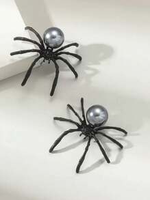 2入組優雅萬聖節主題黑色仿珍珠蜘蛛和昆蟲吊墜耳環,時尚女性日常佩戴