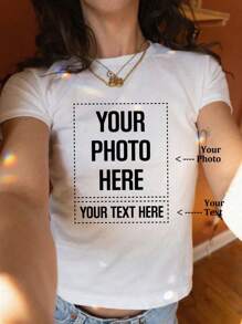 Customized Personalized Gift, - Customized, Single Women's T-Shirt Customization, Add Your Own Text/Picture (Badge Pattern/Company Logo/Family Photo/Selfie, Number/Name/Quotation/Special Sentence/Funny Sentence/Slogan, Etc.)Ideal Gifts For Him,Boyfriend,Family,Friends,For Birthdays,For Vacation/Holiday,For School/Competition,For Sports/Climbing - White - View 1