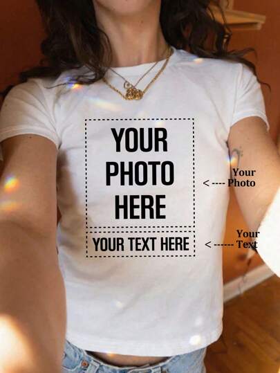 Anpassad personlig present, - Anpassad, Anpassad singel dam-T-shirt, Lägg till din egen text/bild (märkesmönster/företagslogotyp/familjefoto/selfie, nummer/namn/citat/speciell mening/rolig mening/slogan, etc.) Perfekta presenter till honom, pojkvän, familj, vänner, för födelsedagar, för semester/helgdag, för skolan/tävling, för sport/klättring