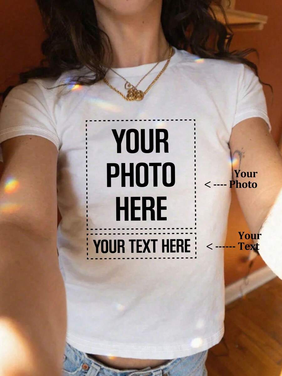 Customized Personalized Gift, - Customized, Single Women's T-Shirt Customization, Add Your Own Text/Picture (Badge Pattern/Company Logo/Family Photo/Selfie, Number/Name/Quotation/Special Sentence/Funny Sentence/Slogan, Etc.)Ideal Gifts For Him,Boyfriend,Family,Friends,For Birthdays,For Vacation/Holiday,For School/Competition,For Sports/Climbing - White - View 1