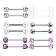 12 件/套不锈钢舌环，微镶嵌锆石杠铃舌环，穿孔珠宝，男女通用，朋克风格，闪亮的嘴唇和舌头，穿孔珠宝，持久的色彩，适合夜店派对的日常佩戴 - 彩色 - 查看 12