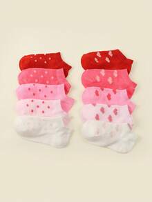 10 Pairs Baby Heart & Polka Dot Pattern Soft Ankle Socks, Suitable For Infants And Toddlers Daily Use
