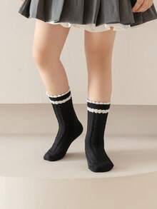 1 Pair/2 Pairs/4 Pairs Girls Double-Layer Lace Mid-Calf Socks, Spring/Summer - Multicolor - View 10