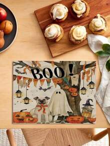 1 buc/4 buc/6 buc/48 buc Covorașe cu model de fantome de Halloween, Covorașe sezoniere de Halloween, Material asemănător inului în stil modern, Decor de casă de Halloween, Articole pentru petreceri de interior și exterior, Decorațiune tematică de Halloween, Decor de cameră. Potrivit pentru decorarea casei și a bucătăriei și decorarea petrecerii de Halloween.