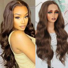 13X4 Light Blonde Body Wave Lace Front Wig 28" Soft Long Wavy Wigs Glueless Free Part 180% Density With Adjustable Straps & Combs Heat Resistant Blonde Synthetic Hair Replacement Wigs For Women Perfect For Daily Wear Parties & Special Occasions - Light Brown - Xem 2