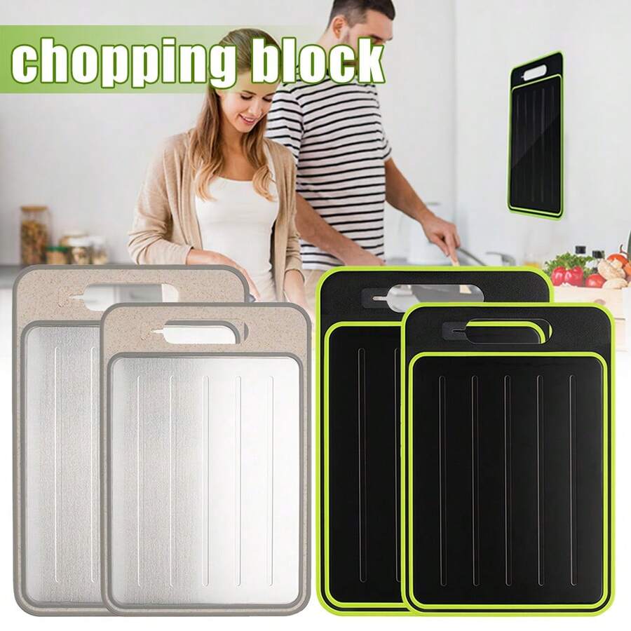 2Pcs (Large+Small) Defrosting Board, 4 In 1 Defrosting Board, Double Sided Chopping Board With Garlic Grind Knife Grind, Fast Defrosting Chopping Boards Defrosting Tray For Fast Thaw Meat & Food - Multicolor - View 1