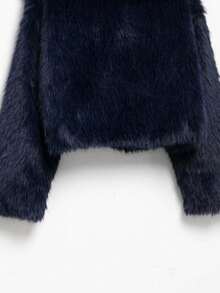 Camellia New Autumn/Winter Faux Fox Fur Collar Fashionable Short Jacket, Youthful Artificial Fur Coat - Navy - View 12
