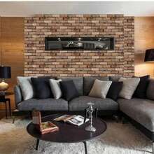 10Pcs Self-Adhesive Wall Stickers Waterproof PVC Brick Wallpapers Removable Wall Art Murals For DIY Home Living Room Decor - Brown - View 2