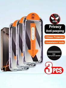 3-częściowa folia ochronna na ekran ze szkła hartowanego zapewniająca prywatność do 'a 17/17 Air/16 Pro Max/16E/15/14/13/12/11/16/15 Pro Max/Plus/X/XS/XR/XS Max – łatwa instalacja, ochrona przed kurzem, zabezpieczenie przed szpiegowaniem, błyszczące wykończenie o wysokiej rozdzielczości, folia ochronna na ekran do 'a