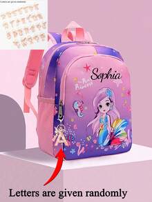 Customized Backpack With Personal Name Print, Multi-Pocket Design, Mermaid And Unicorn Prints, Back To School - Text 2 Stroke - View 17