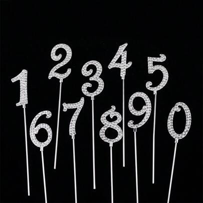 1個/10個 0-9 合金 ラインストーン ゴールド シルバー ナンバー ケーキトッパー 誕生日 デコレーション ウェディング デジタル ケーキデコレーション