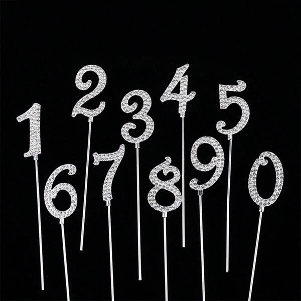 1 件/10 件 0-9 合金水钻金银色数字蛋糕装饰适用于生日装饰婚礼数字蛋糕装饰