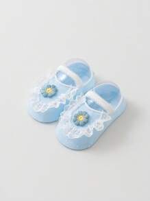 1 Pair Breathable Thin Baby Boat Socks, Floral Lace Design, For Toddlers 0-1 Years Old, Summer