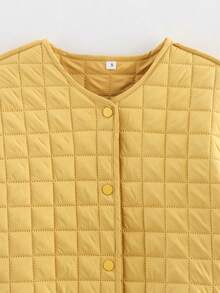 Chaqueta acolchada y acolchada amarilla para mujer, abrigo casual y suelto para otoño