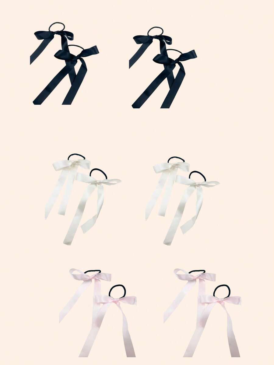 6 件女士时尚多色蝴蝶结发圈、芭蕾舞者丝带发带、简约发带、甜美发饰、丝带仙女辫子、适合日常使用、可爱、马尾辫夹、发圈、发绳、弹性发带、居家美容女士配饰礼品、头饰 - 彩色 - 查看 1