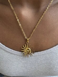 Stainless Steel Swirl Sun Pendant Necklace, Summer Beach Holiday Accessory