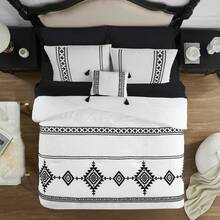 Maireve Embroidery Comforter Sets - 7 Pieces, Farmhouse Western Boho Comforter Set, All Season Bed In A Bag With Sheets, Pillowcases & Shams - Đen và trắng - Xem 3