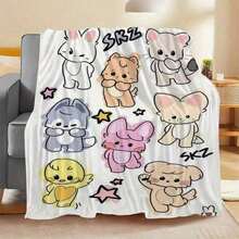1PC Creative KPOP SKZOO Pattern Flannel Blanket, Machine Washable, Soft And Comfortable Flannel Blanket, Lightweight Wool Blanket, Comfortable Air Conditioning Blanket, Home Decoration, Suitable For Four Seasons, Friend Gift, Suitable For Sofa, Bed, Car, Office, Camping, Travel, Outdoor, Suitable For Giving To Family And Friends.The Perfect Gift For Sons, Daughters, Grandmothers, Grandfathers, Fathers, Mothers, Uncles, And Aunts - 彩色 - 查看 10