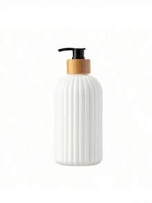 1pc 500ml Soap Dispenser, With Bamboo Pump, Suitable For Bathroom, Shower, Counter, Kitchen, Laundry Room Back To School - White - View 5