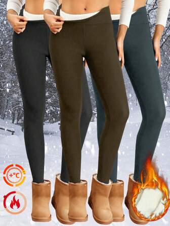 3条装女士冬季保暖加厚打底裤，户外保暖紧身裤，秋冬加厚款