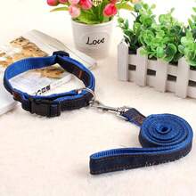 Dog Rope Dog Backpack Pet Traction Rope Denim Stitching Chest Strap Dog Walking Rope Dog Collar 3pcs Set, Without Battery
