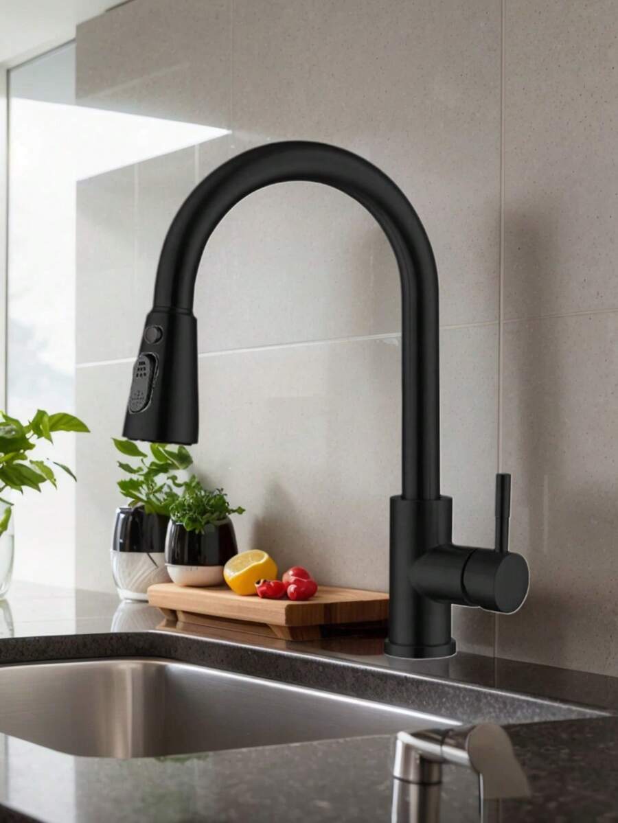 1 pieza Grifo de cocina moderno de níquel cepillado - Caño alto de una sola manija con rociador extraíble, de construcción duradera de acero inoxidable, de grado comercial, compatible con autocaravana, fácil instalación, bajo caudal y resistente a la corrosión