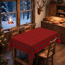1pc Rectangular Tablecloth, Classic Red & Black Plaid Christmas Tablecloth With Minimalist Reindeer Print Design, Suitable For Various Christmas Scenes, Washable And Reusable, Applicable For Daily Home, Restaurant, Living Room Gatherings, Christmas Themed Parties, Indoor/Outdoor Use - Multicolor - View 7
