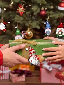 12 件复古小矮人装饰品 - 带有圣诞老人图案的木制圣诞树挂件，节日派对装饰品 - 彩色 - 查看 4