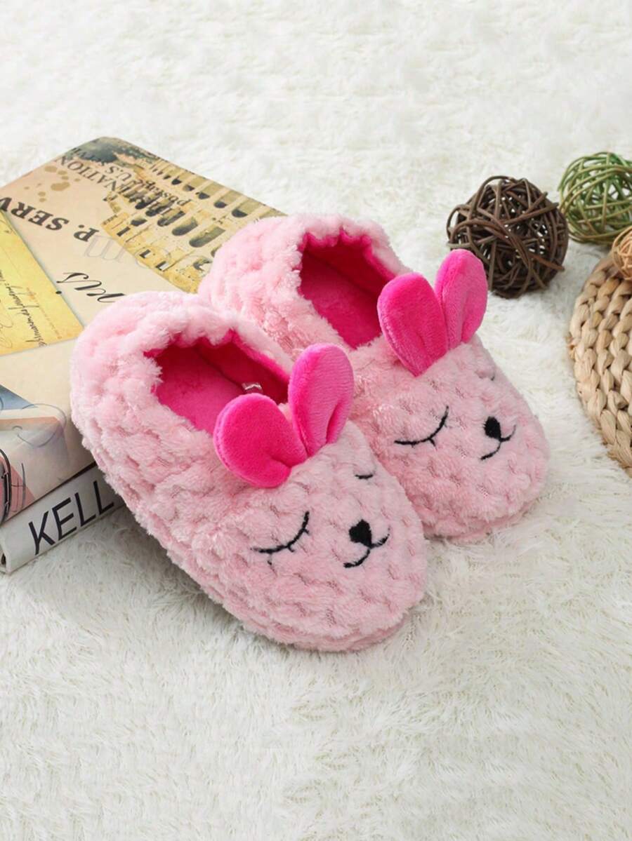 A New Pair Of Children's Cartoon Rabbit Warm Slippers For Autumn And Winter Home Plush Slippers - Pink - View 1