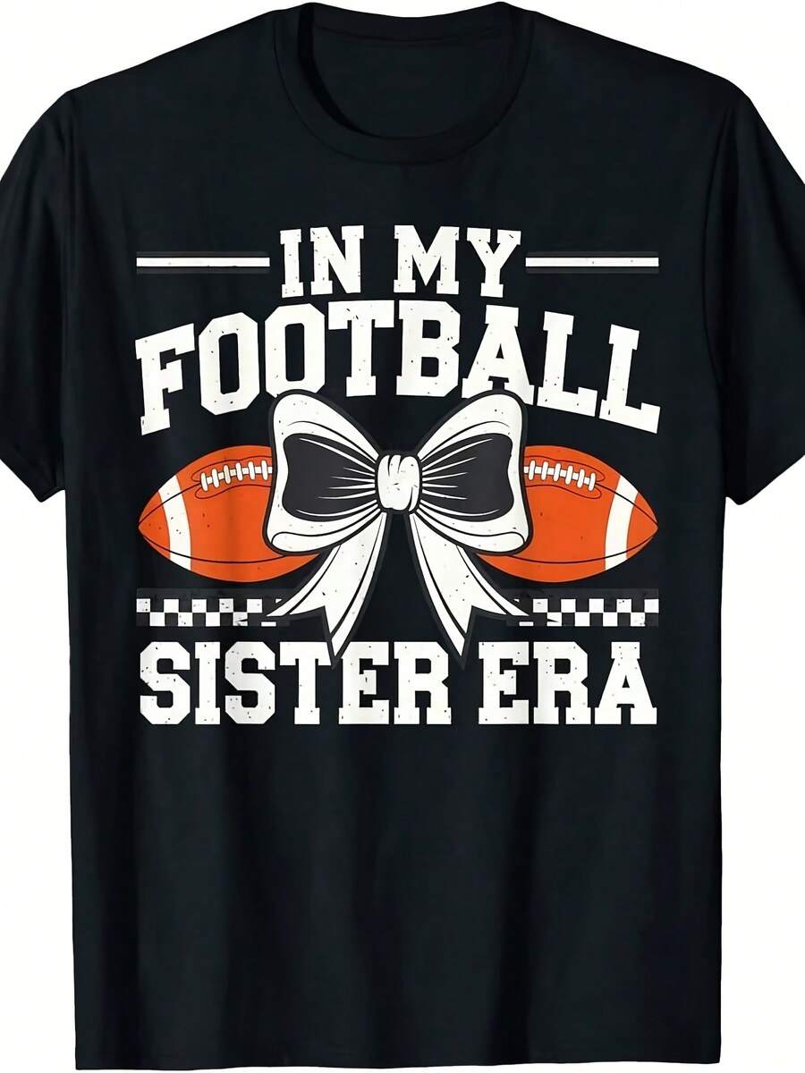 Football Sister Game Vibes Sunday Tailgate Cotton T-Shirt - 黑色2 - 查看 1