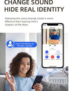 1PC High-Definition Wireless Video Doorbell With Solar Rainproof Cover, Type-C Port, Supports Voice Switching Intercom Function, Easy For Outdoor Installation, Uninterrupted Power Supply, Long Battery Life, Black And White Color Design