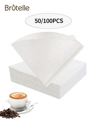 Brutelle 1pc V02 Coffee Filter Paper Fan-Shaped Hand Pour-Over Coffee Filter Paper Suitable For V01 And V02 White For Home Office Coffee Corner Travel