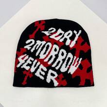 1 件小众嘻哈十字字母针织帽，温暖个性化滑雪帽，适合秋冬季服装 - 彩色 - 查看 11