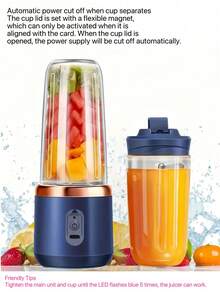 1pc Portable 2-In-1 Blender ; Juicer With Dual Cup Design, Stainless Steel Blades, USB Rechargeable, Easy-Clean For Smoothies, Ice Cubes, Kitchen ; Outdoor Use, Perfect Gift For Valentine's Day ; Mother's Day, Fruit Blending, Sleek Modern Design, ABS Plastic, Blenders For Kitchen, Practical New Year And Christmas Gifts For Women - Multicolor - View 4